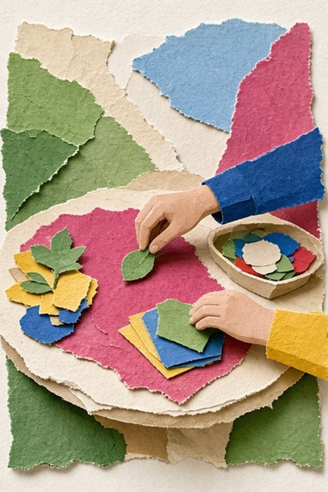 Paper mosaic workshop arranging an open access path