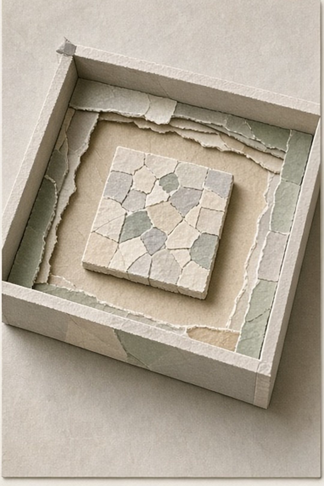 A saved mosaic tile resting in a private drawer over time