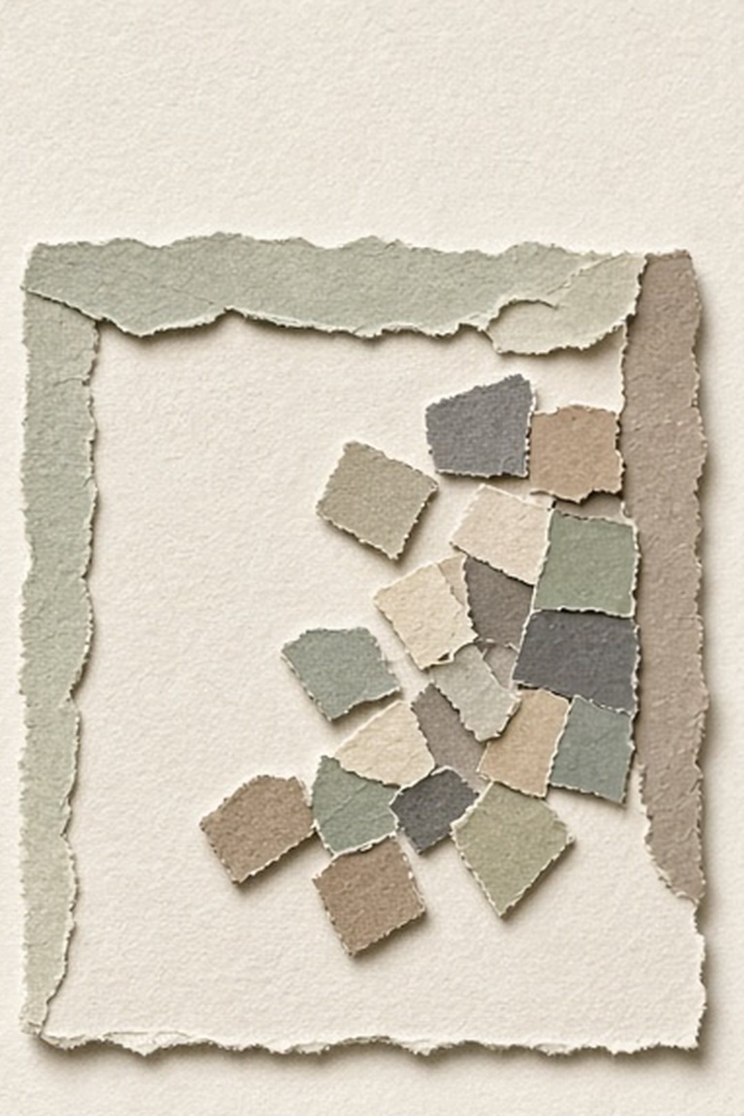 A small paper mosaic clearing into an open cream surface